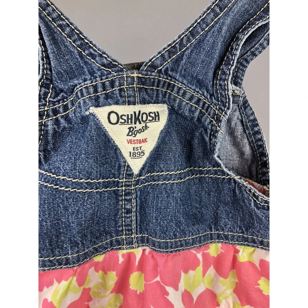Oshkosh B'gosh Girls 18 Months Vestback Dress Denim Tiered Pink Floral Gift